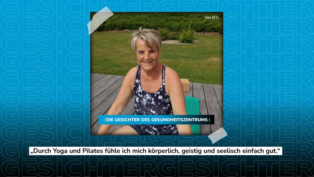 Uta (61) macht Yoga und Pilates im Außenbereich des Gesundheitszentrums.